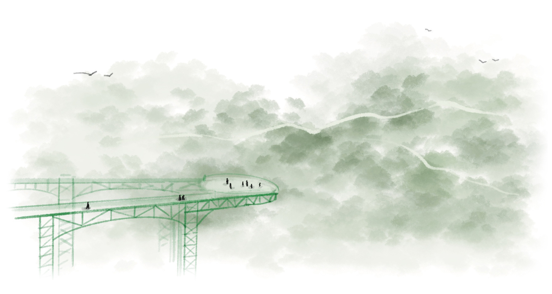 有关乡村景色的插画,山间田野插画素材