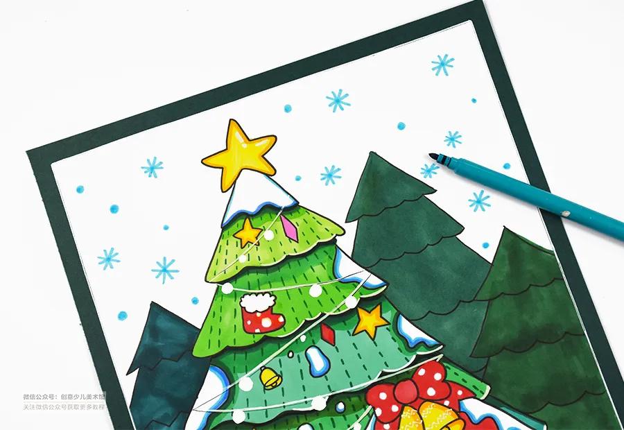 儿童画教程｜圣诞节主题美术课程《美丽的圣诞小屋》