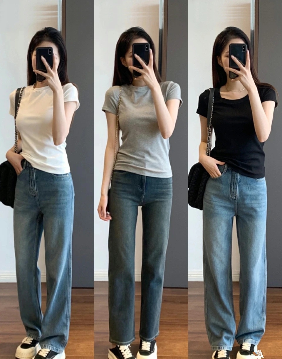 牛仔裤t恤简约穿搭,t恤牛仔裤穿搭