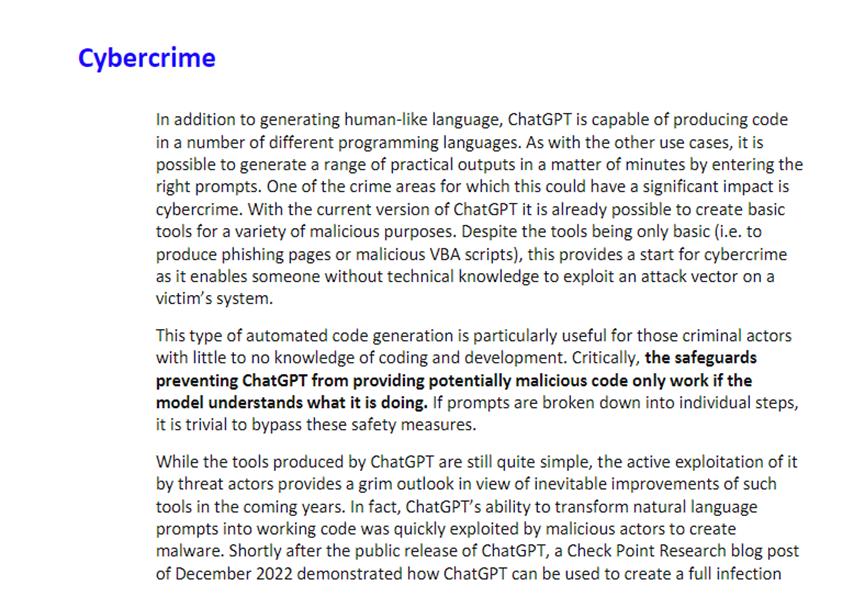 欧洲刑警组织：ChatGPT可为非法犯罪行为，提供3种便利