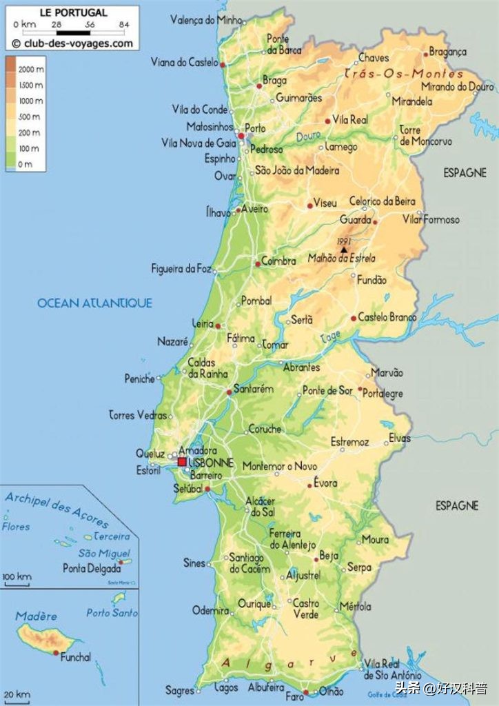 葡萄牙的地理位置和人口规模,葡萄牙地理位置及人口