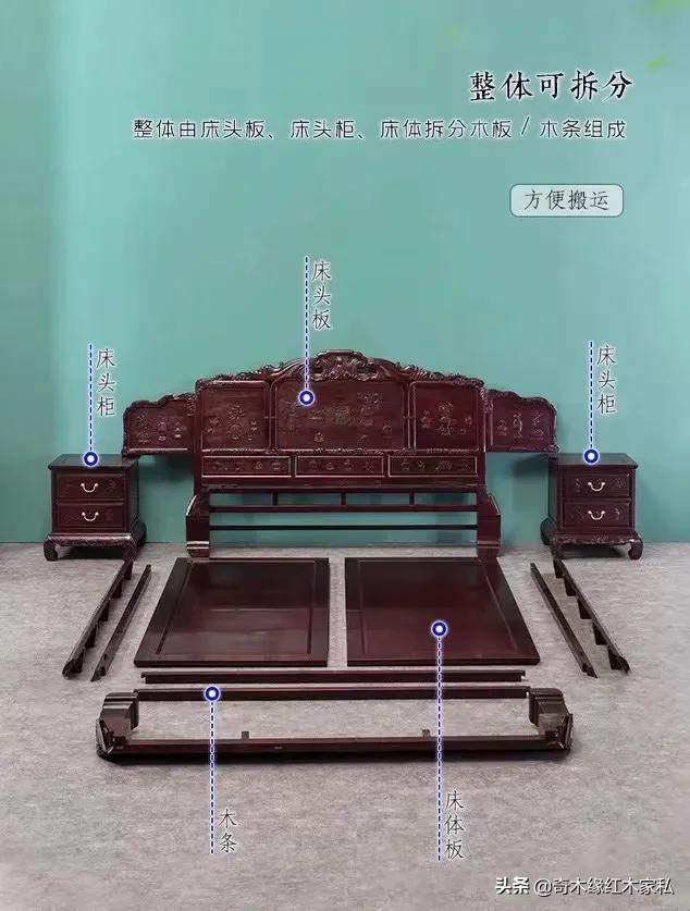 八宝高低床三件套，背板精雕八宝纹饰多种吉祥纹饰！木友直呼：绝