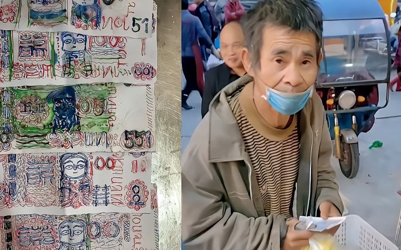 温州卖面条老人,浙江温州老人用手画钱币买面条