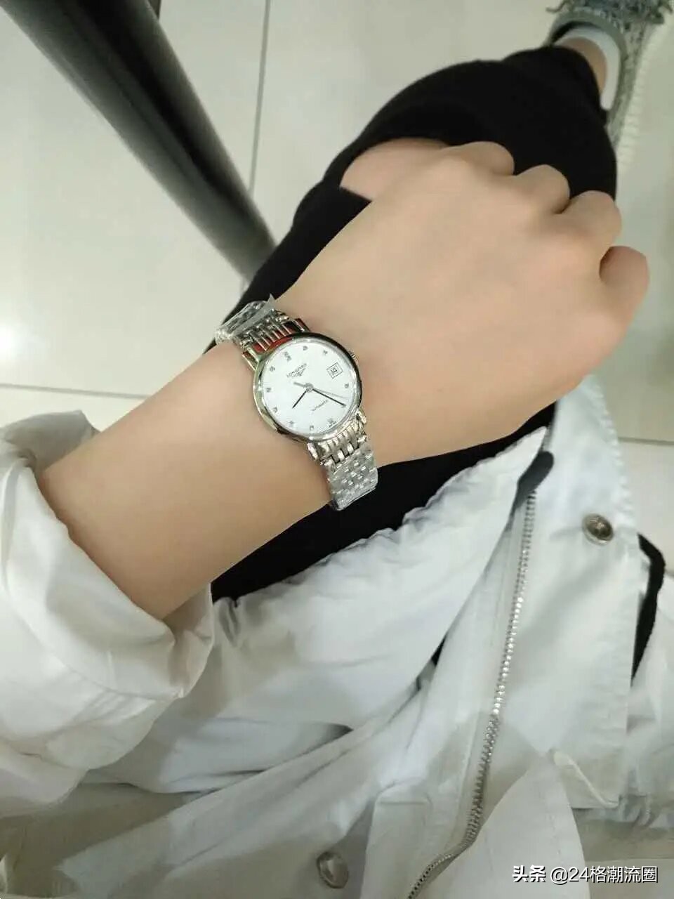 浪琴博雅女表蓝盘配皮带,浪琴博雅玫瑰金女表上手效果