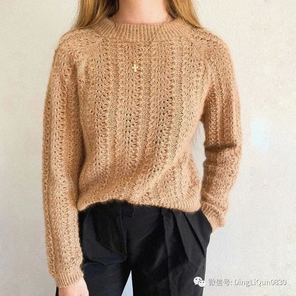 棒针套头针织羊毛衫,镂空羊毛套头衫