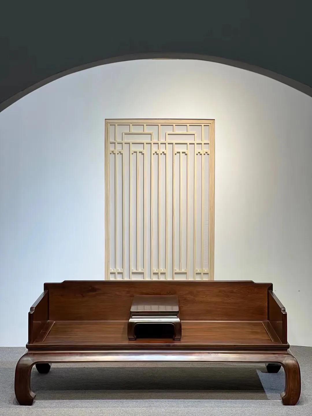 酸枝明式三围独板罗汉床,大红酸枝手工雕刻罗汉床