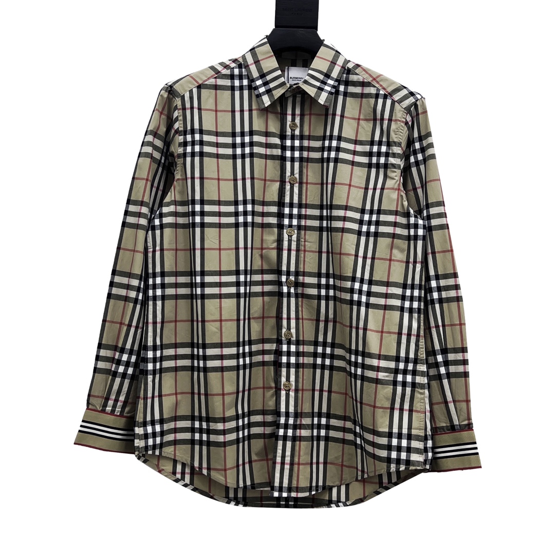 burberry长袖府绸衬衫门襟暗扣,burberry格纹字母衬衫