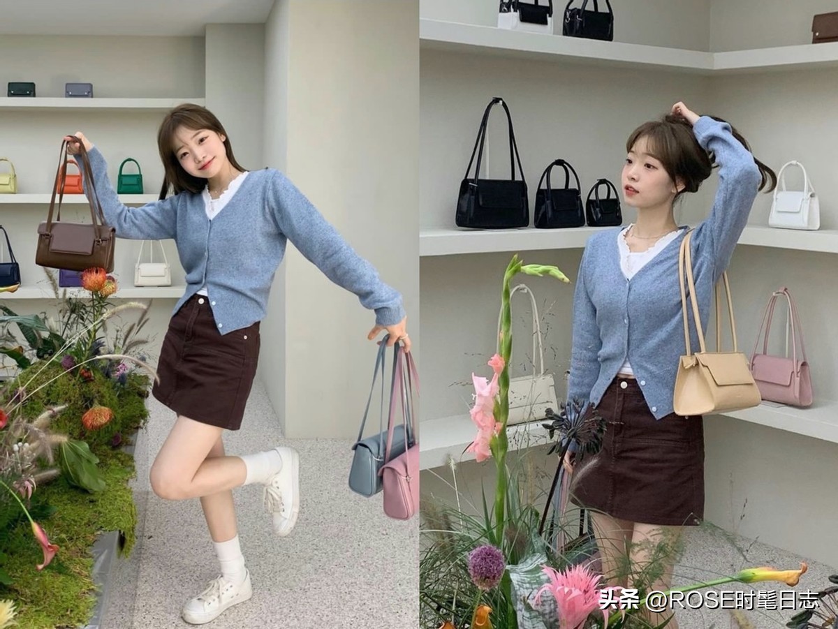 春天短裙套装毛衣,胖妹春天短裙长靴穿搭