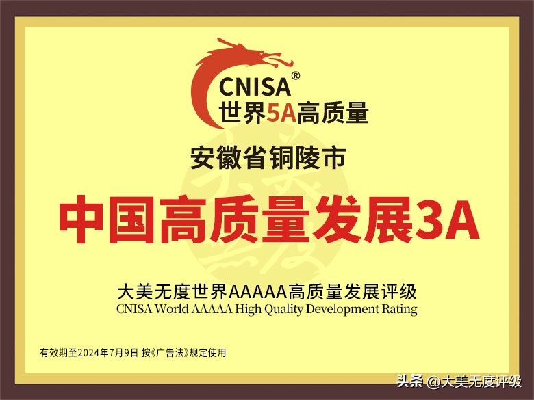 大美无度：铜陵获中国高质量发展100强城市