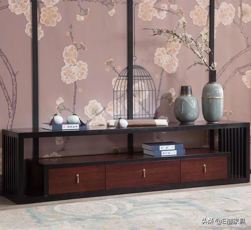 新中式电视柜垫,新中式电视柜一体背景墙