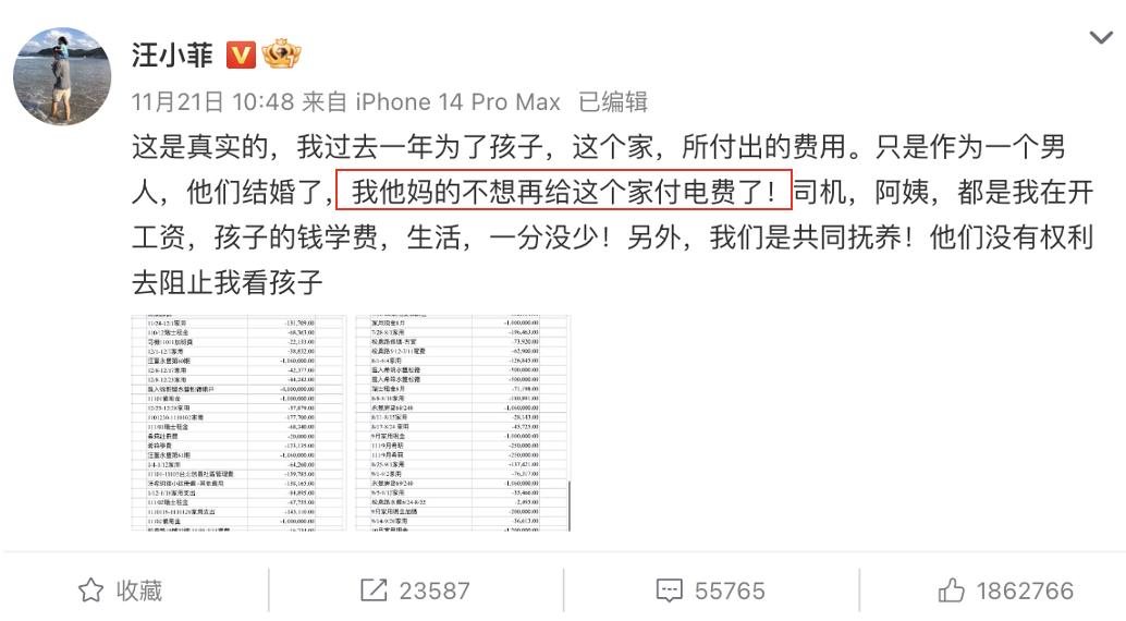 汪小菲晒账单明细多少钱,汪小菲晒水电费清单