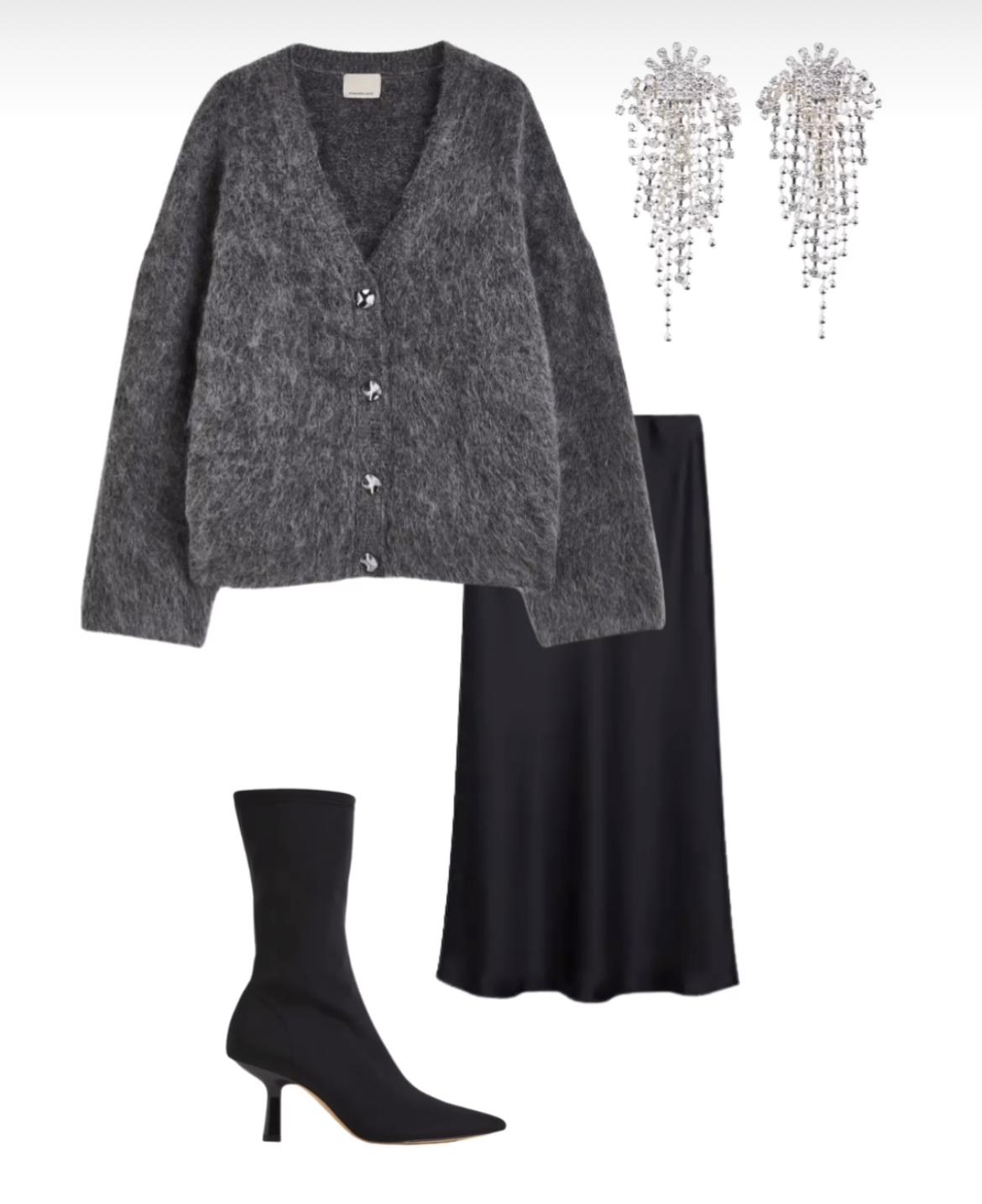 一款常规款半裙的多种风格搭配,灰色绸缎半裙搭配什么颜色上衣