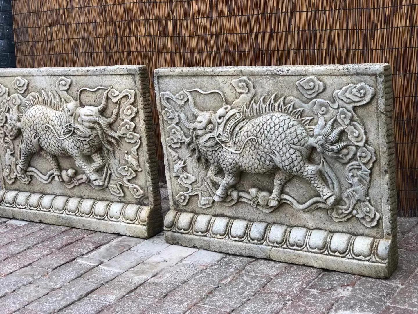 汉白玉麒麟祥云,麒麟玉石一对