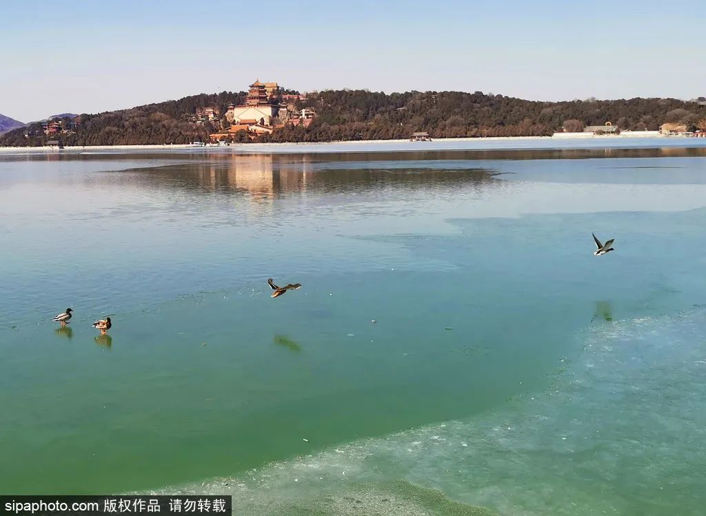 冬天颐和园昆明湖全景,观赏颐和园昆明湖