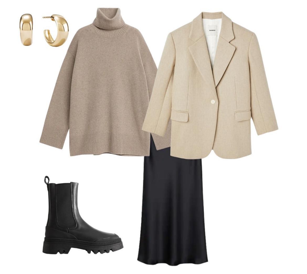 一款常规款半裙的多种风格搭配,灰色绸缎半裙搭配什么颜色上衣