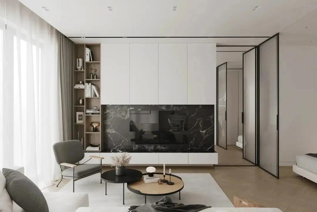 石膏线电视背景墙尺寸3.1米效果图,轻奢风装修2022新款电视背景墙纸