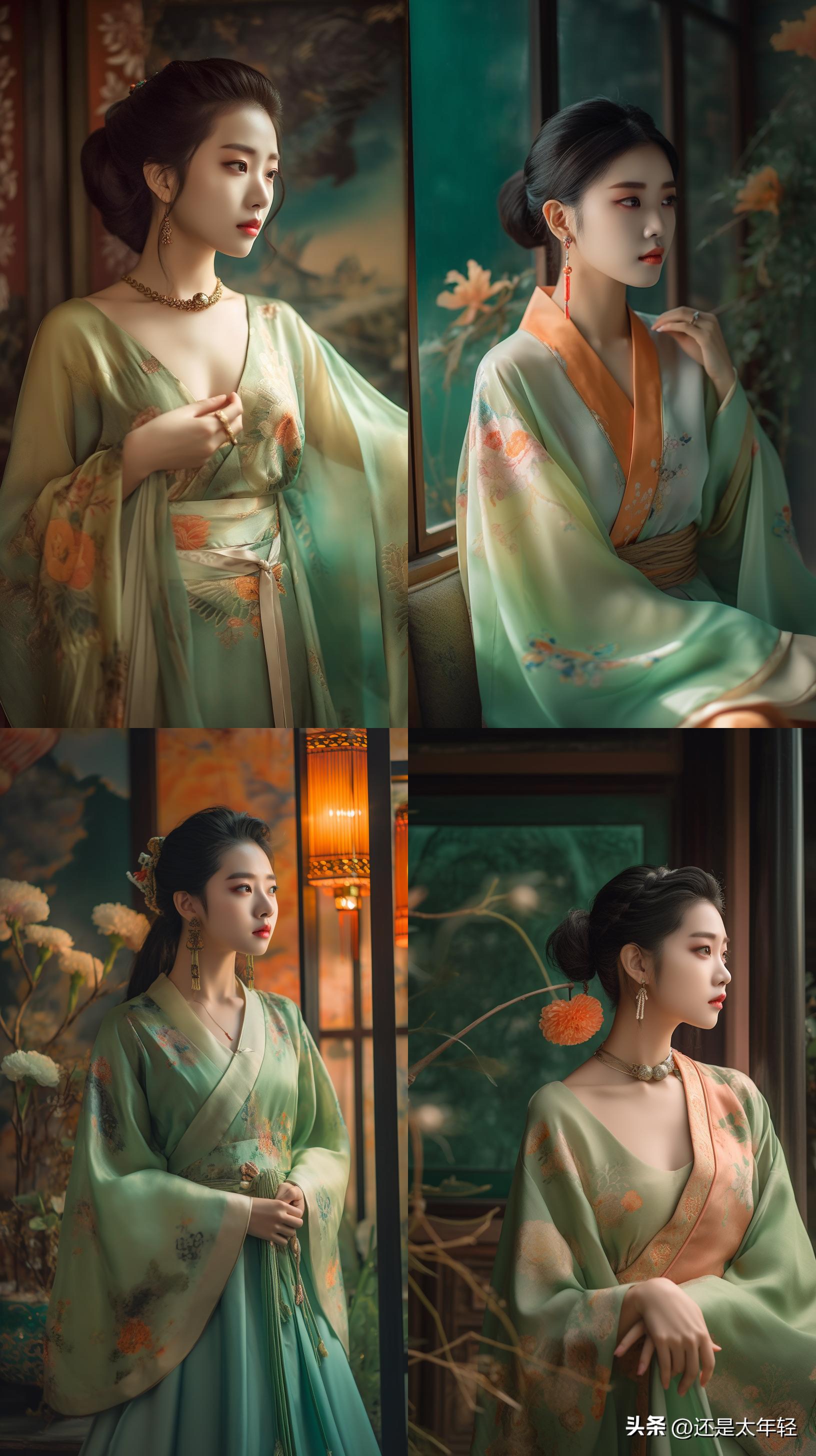 青色长袖12-15岁女童汉服,少女汉服服饰