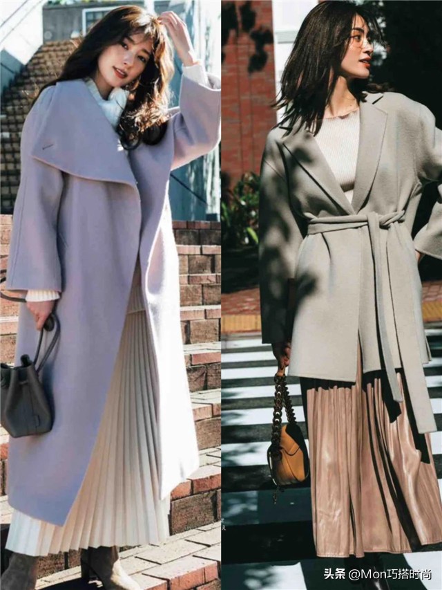 今年流行百褶裙搭大衣,中长款百褶裙搭配大衣