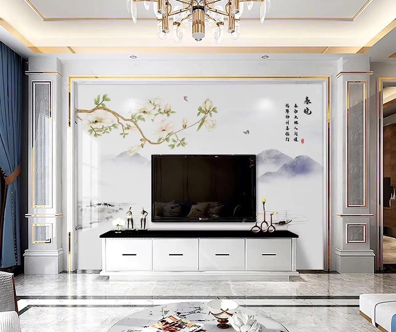 现代简约电视背景墙布效果图大全,电视背景墙现代简约乳胶漆钛金条