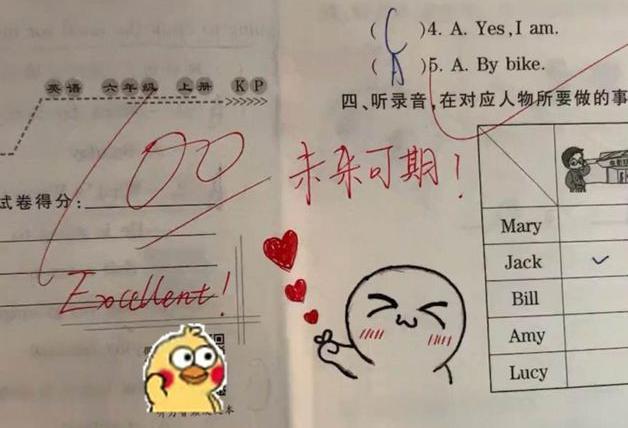 95后老师批卷评语走红,95后女教师批卷风格走红