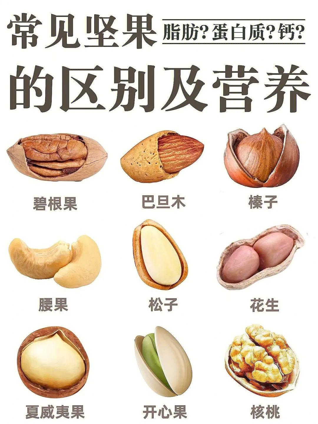 坚果的营养价值及功效区别,坚果营养价值含量对比