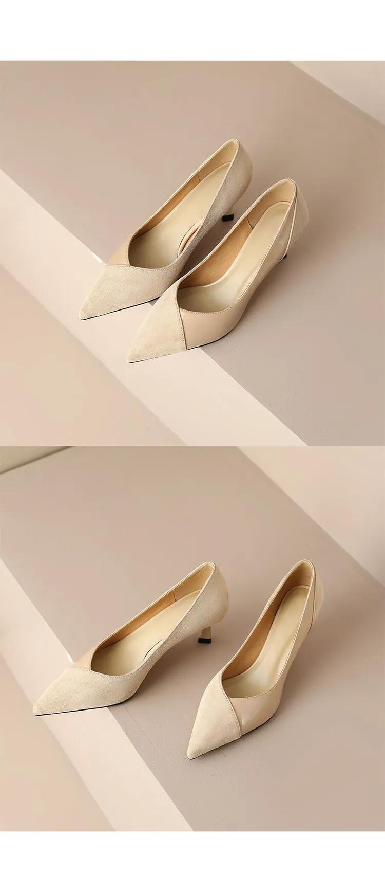 高跟鞋女拼接高级感,玛丽珍粉色拼接高跟鞋