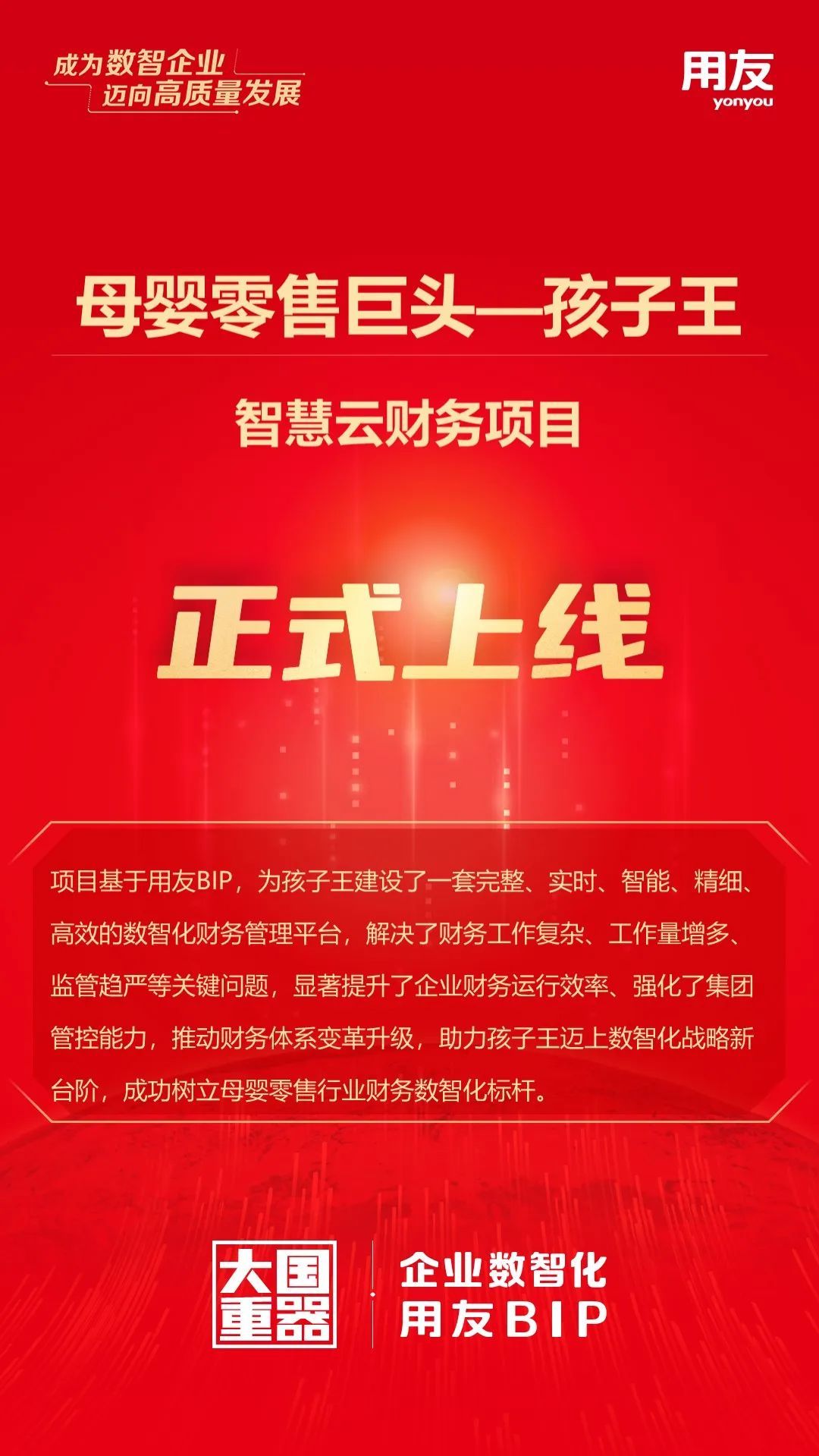 孩子王智慧云财务项目成功上线,树立零售分销行业数智化标杆