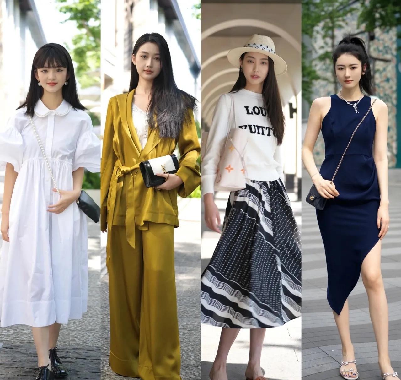 杭州女孩真会穿，满大街长裙长裤，不配高跟鞋也很美！