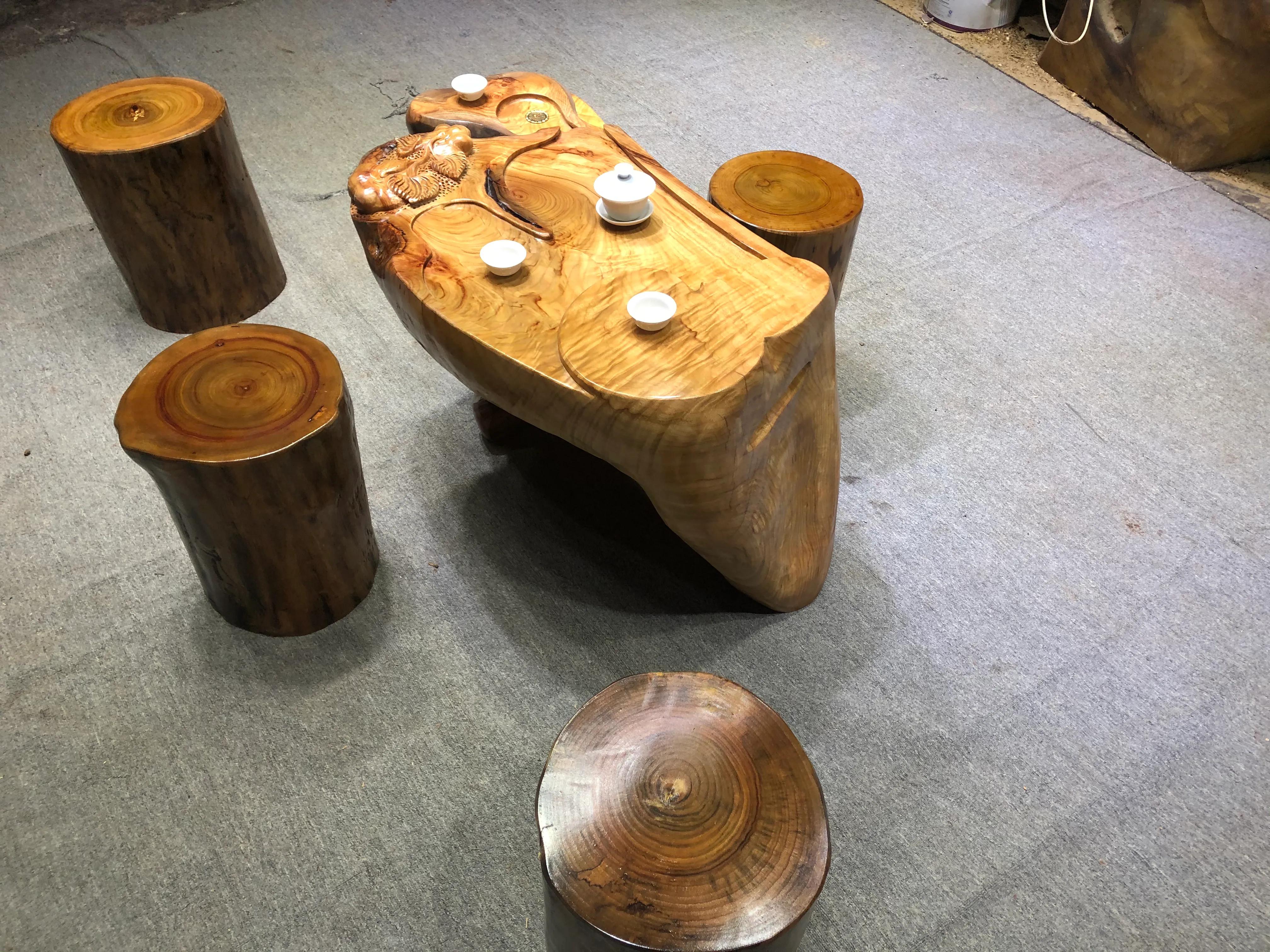 小叶香樟木茶几,香樟树树根做茶几图