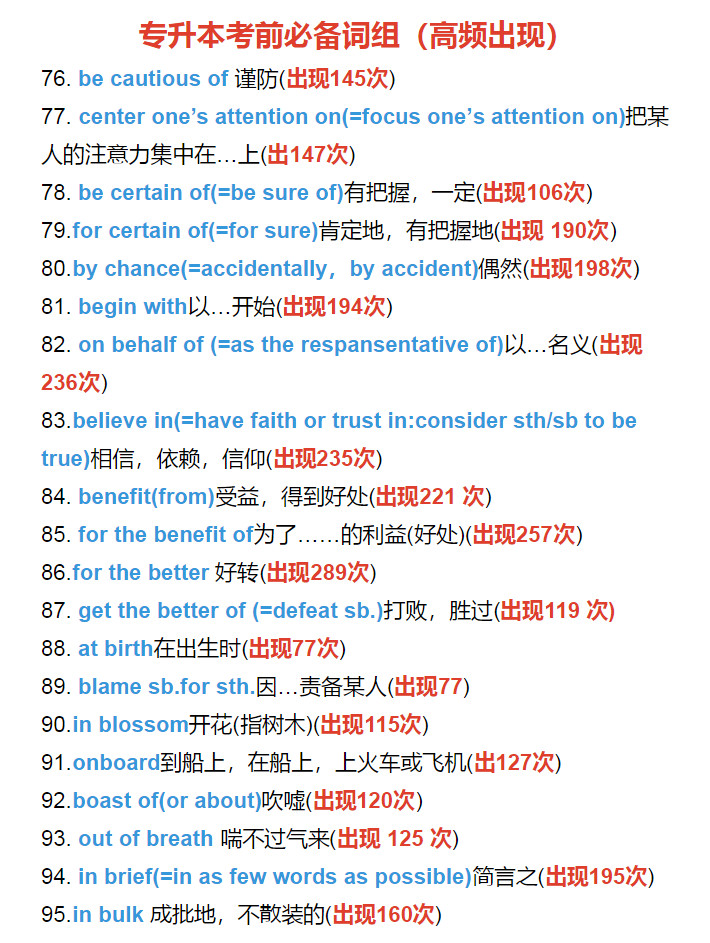 专升本必背英语短语知识点大全,专升本英语必背单词归纳