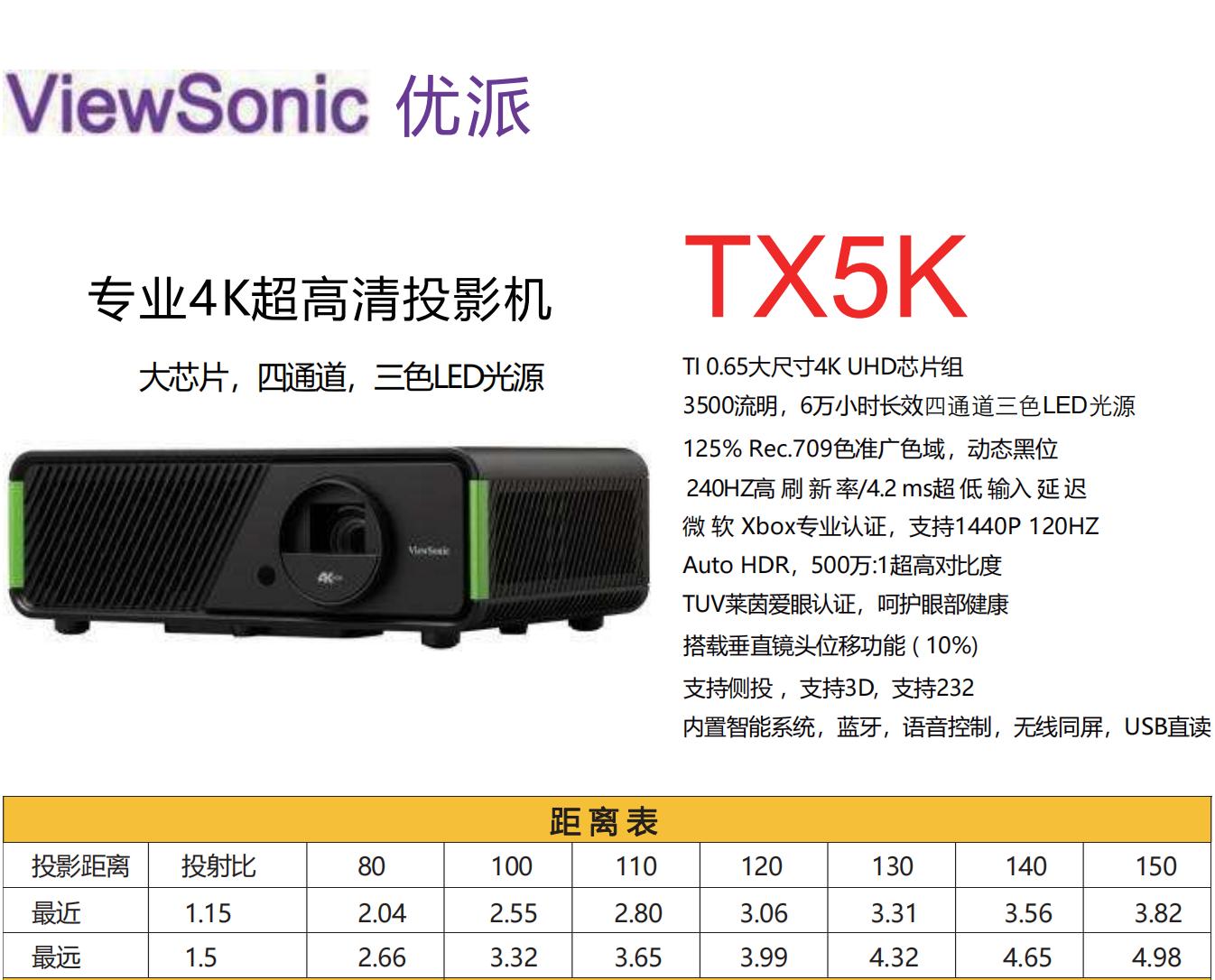 4k大芯片投影仪推荐,优派最新三色led投影tx500k