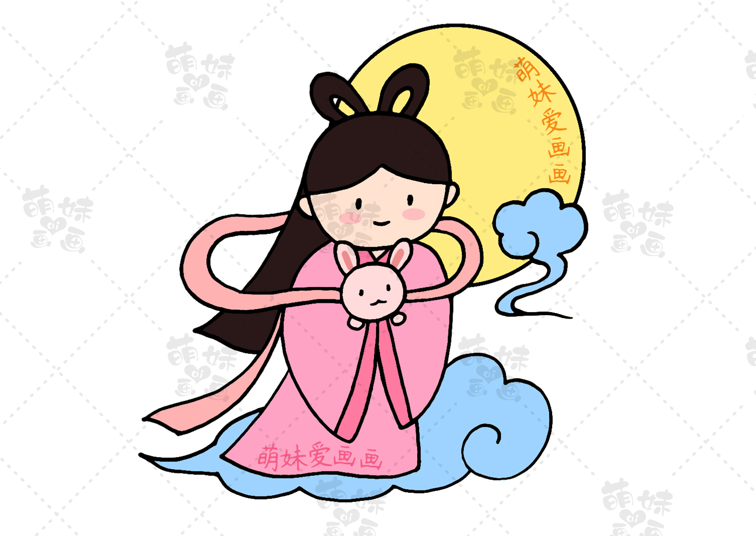 中秋节手抄报嫦娥奔月简笔画,中秋节手抄报人物简笔画