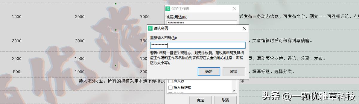 保护文档-给wps的excel表上保护让没有密码的人不能编辑且带水印