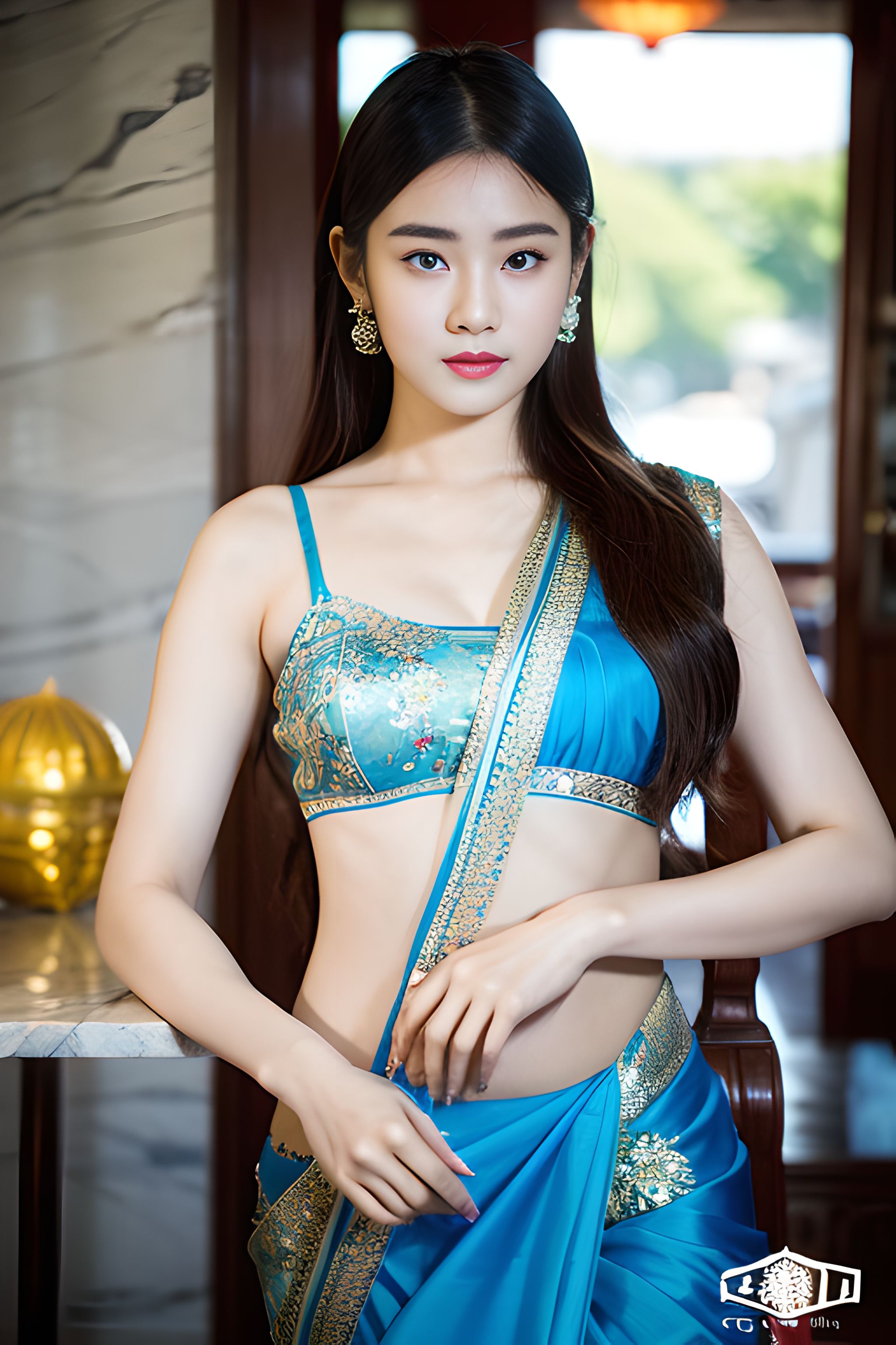 一袭青衣薄纱轻盈灵动,纱丽的穿衣搭配