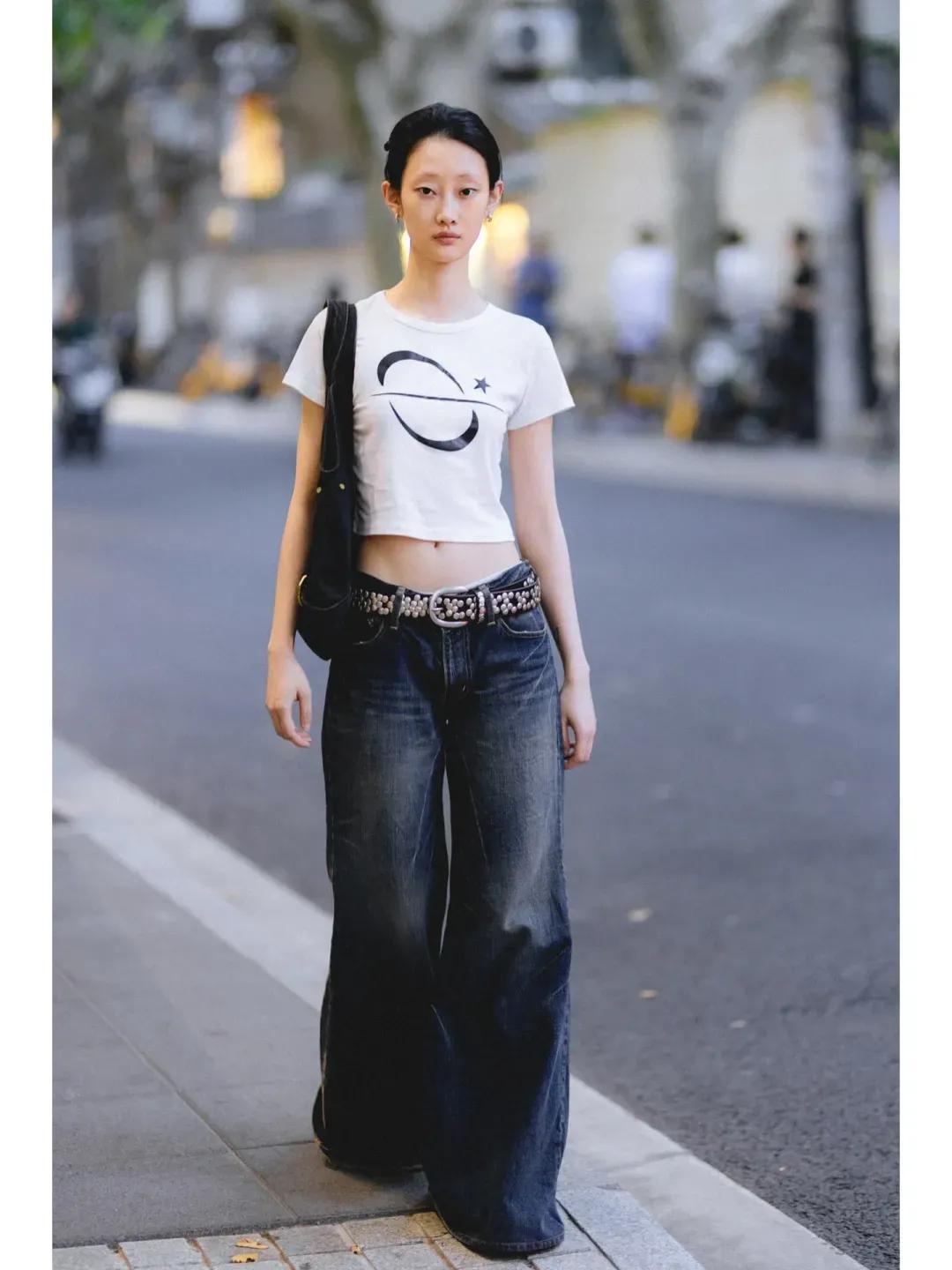 复古低腰裤直筒裤穿搭,时尚裤腰舒适有型