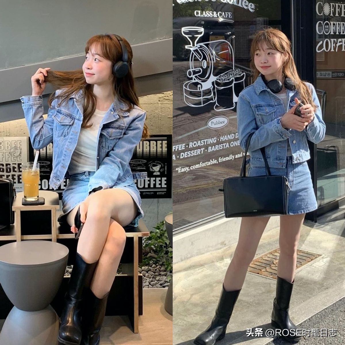 春天短裙套装毛衣,胖妹春天短裙长靴穿搭