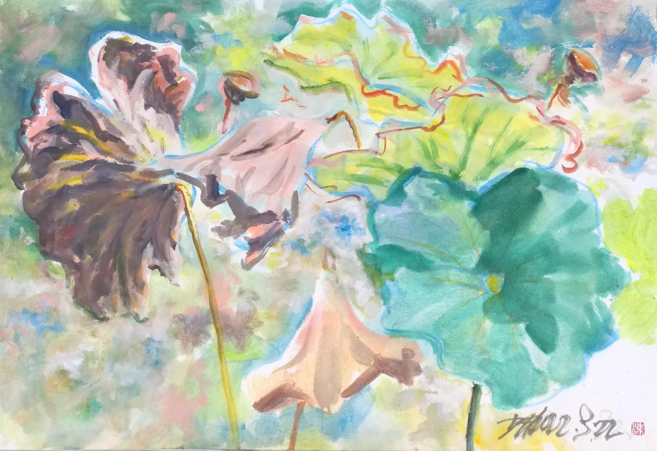 金秋十月丙烯画初学,丙烯画金秋风景画