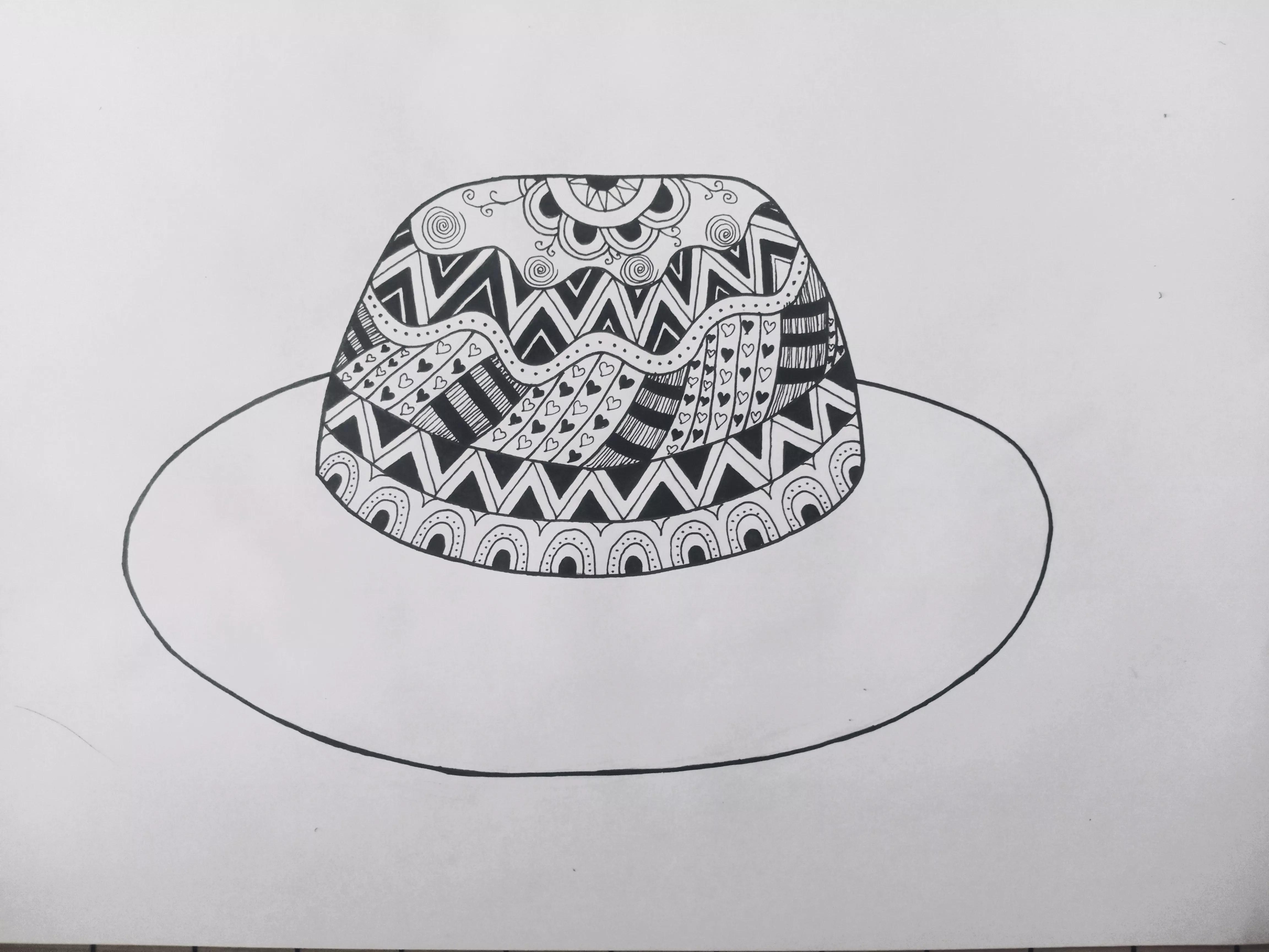 帽子线描创意画,帽子线描画装饰