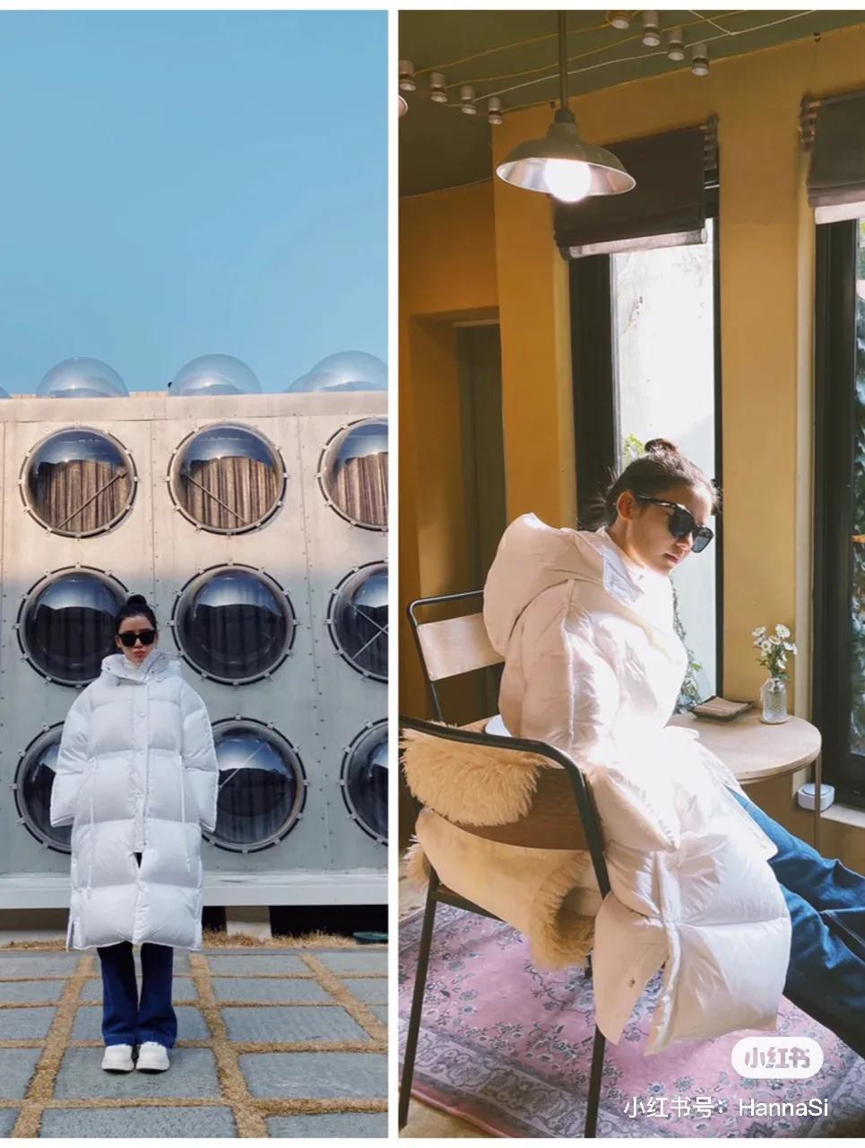 韩国街头穿搭羽绒服长款,韩国小姐姐羽绒服