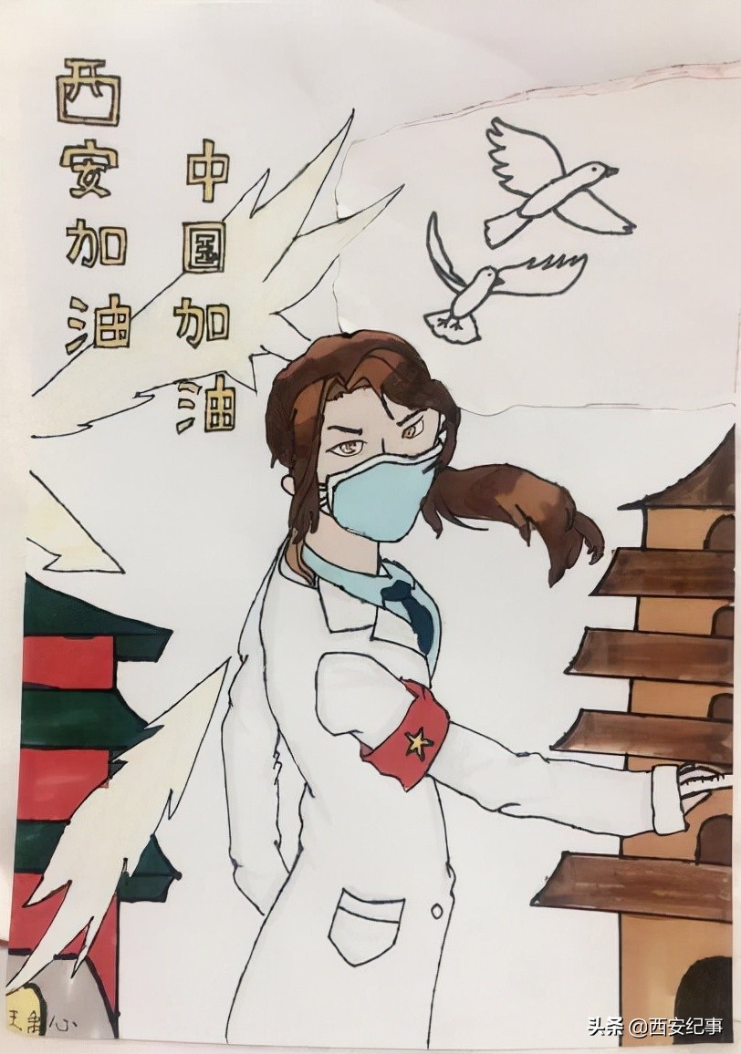 童心共绘抗击疫情的绘画作品,童心抗疫致敬先锋美术作品