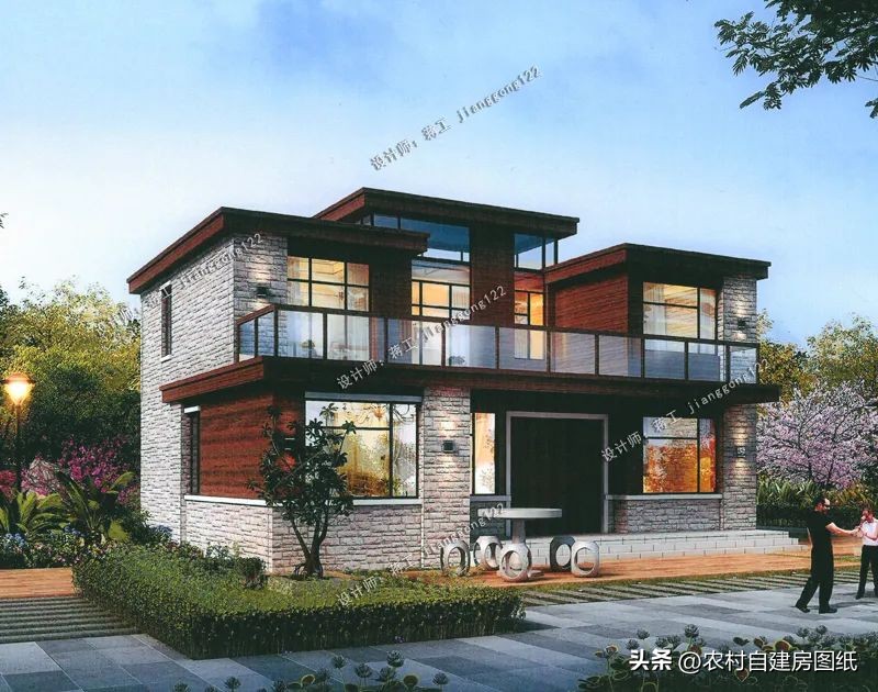 北方农村一层五间平屋顶,二层实用户型农村自建房别墅设计
