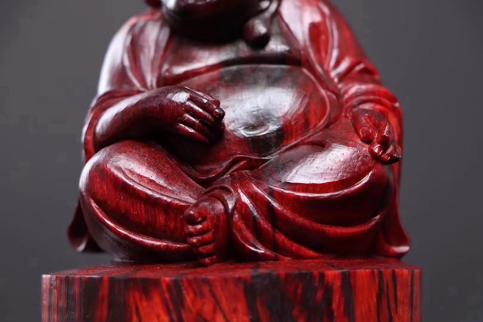 紫檀木雕刻笑佛手串,紫檀木大笑佛