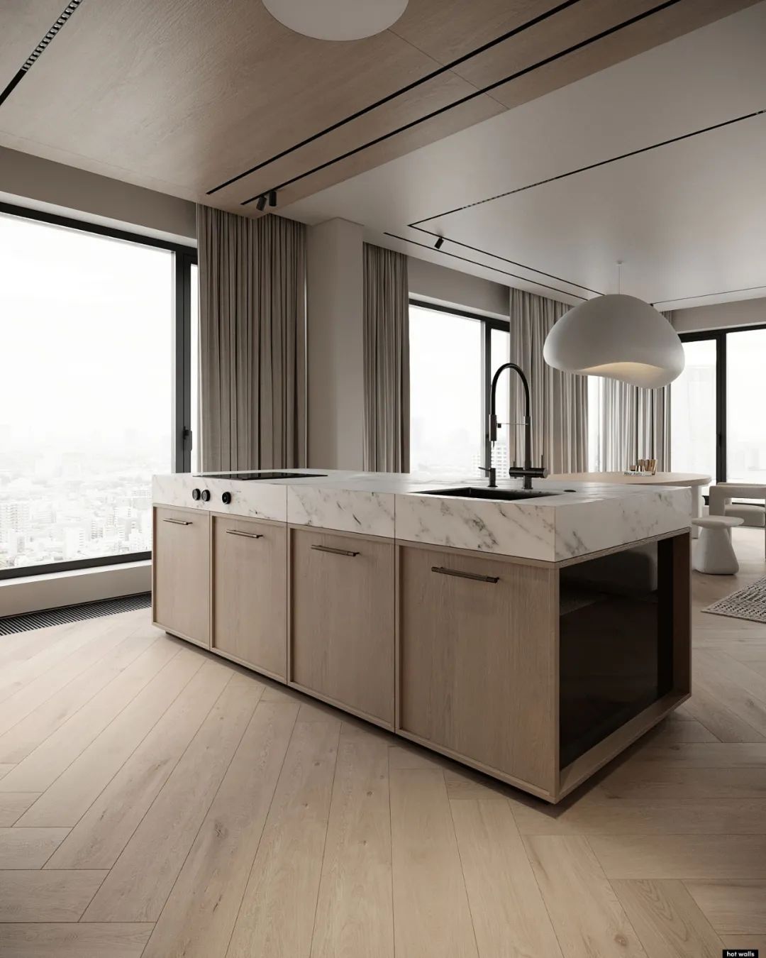 轻奢灰色柜子效果图,轻奢灰色护墙效果图