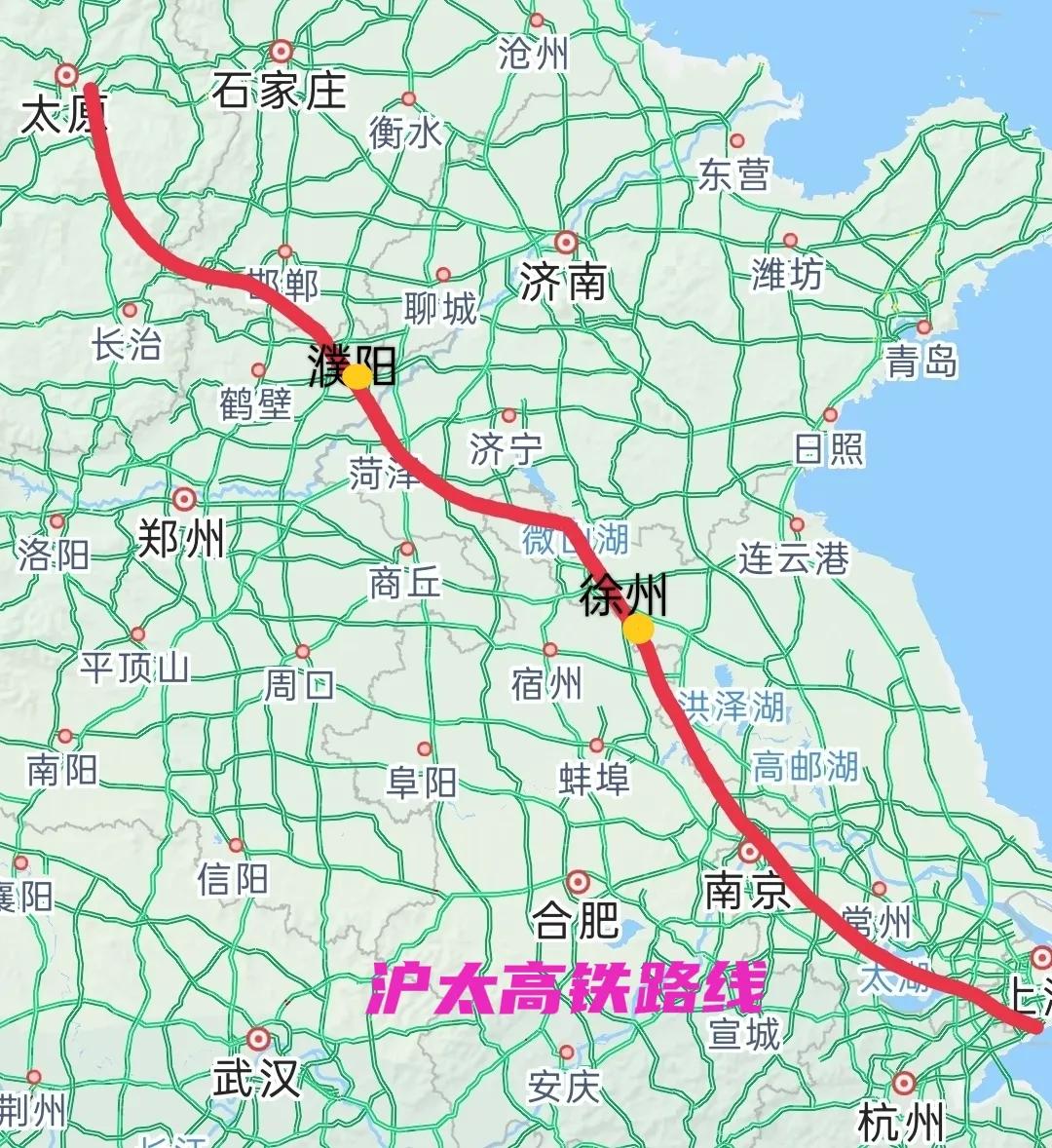 太原动车至上海虹桥的铁路图,太原到上海新增高铁