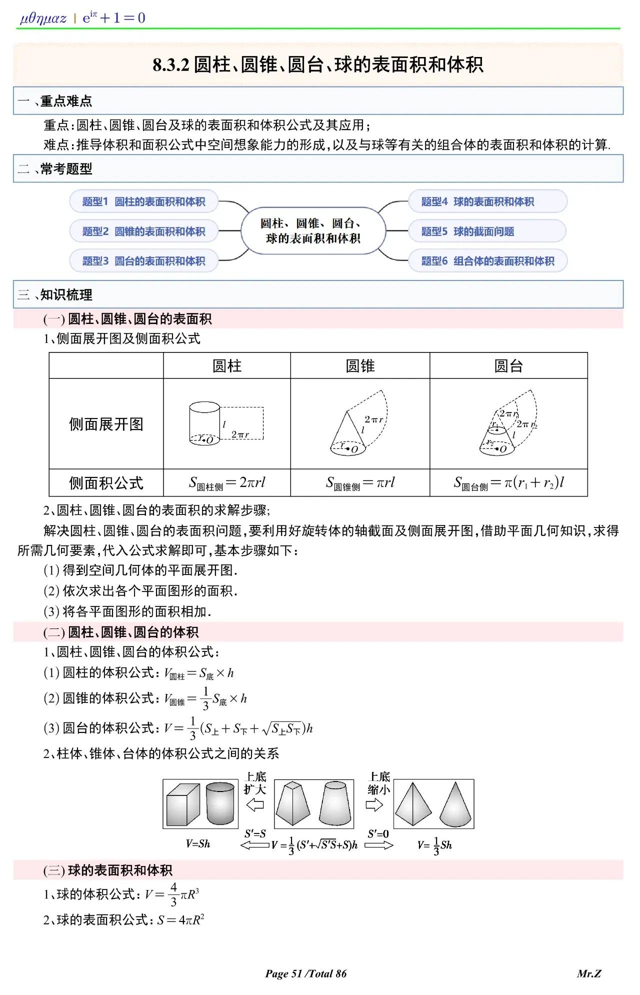 高中数学球的表面积和体积讲解,六下数学圆柱与圆锥怎么求表面积