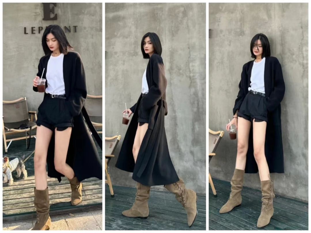 大衣搭长靴优雅阔太,大衣配长靴显矮