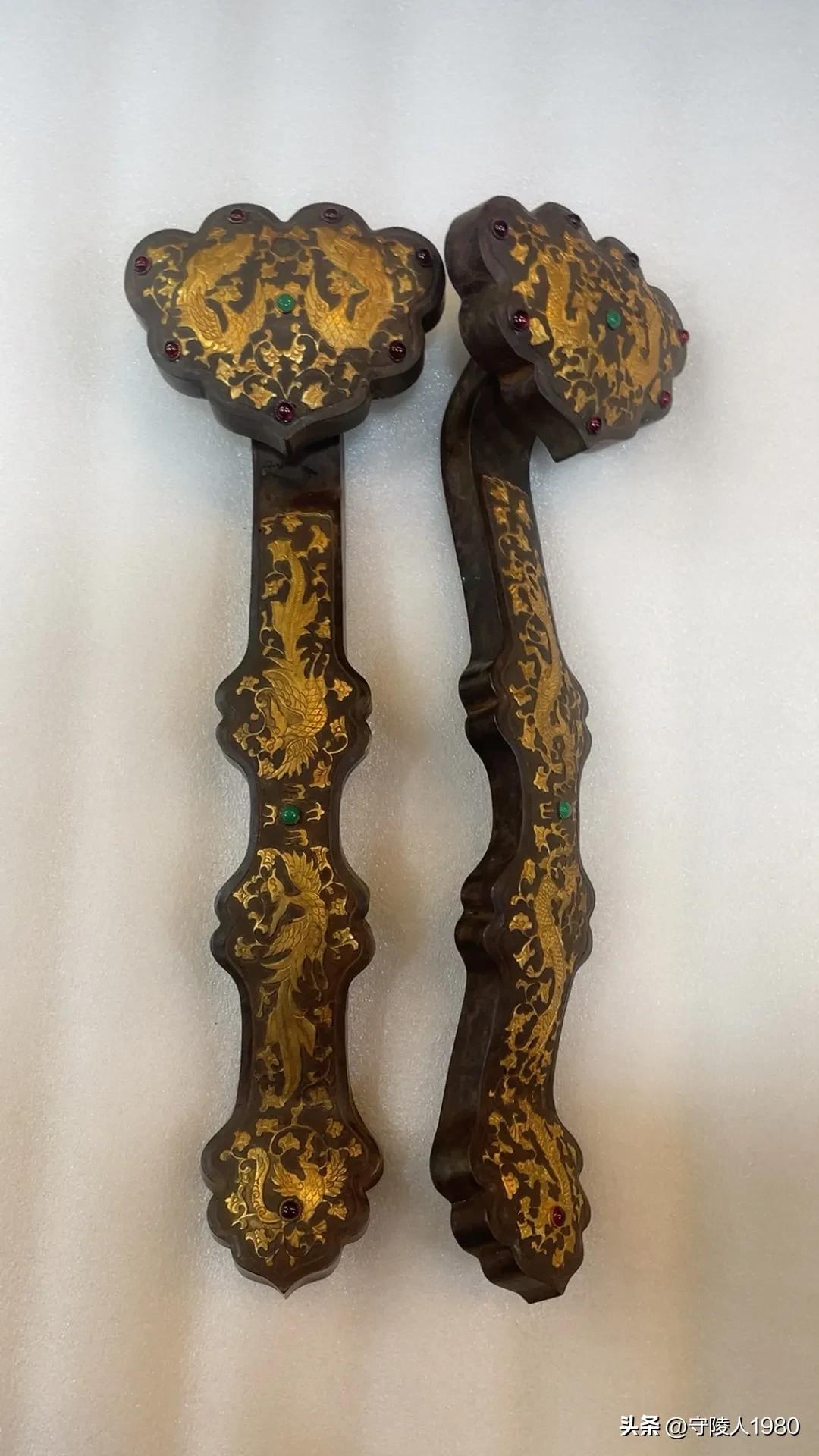 唐代铜鎏金錾刻工艺特征,錾刻鎏金铜包银如意