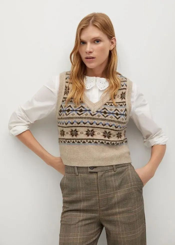 秋日马甲穿搭的n种,春天咖色格子针织马甲怎么搭配