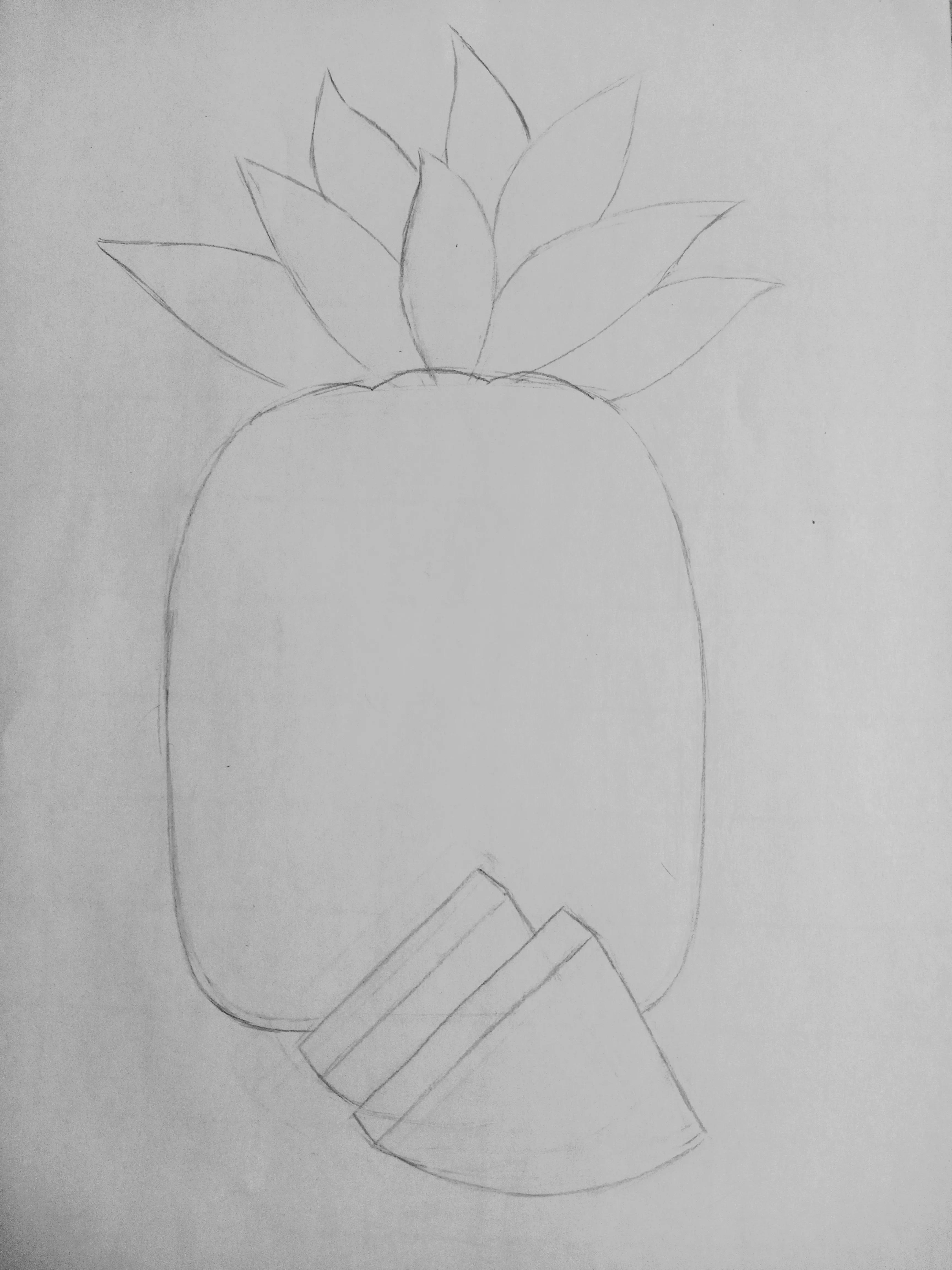 线描画菠萝画法简单,菠萝线描画简单好看易画作品