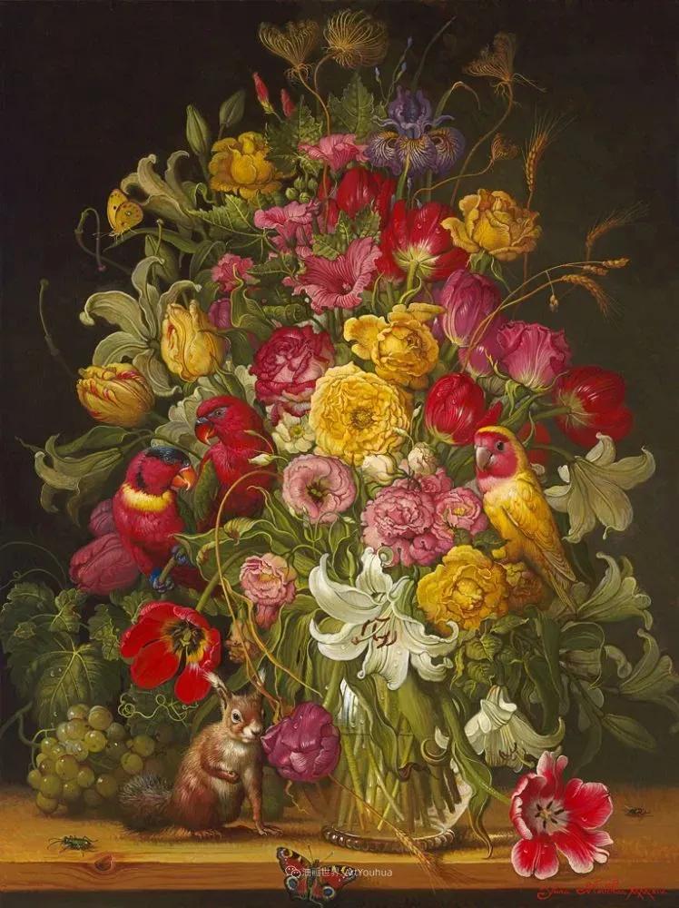 有关爱情的花鸟油画作品,北欧轻奢风格油画作品